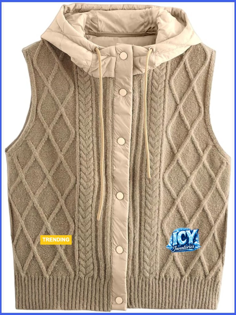 Quilted Hooded Knit Vest Lightweight Padded Sleeveless Jacket